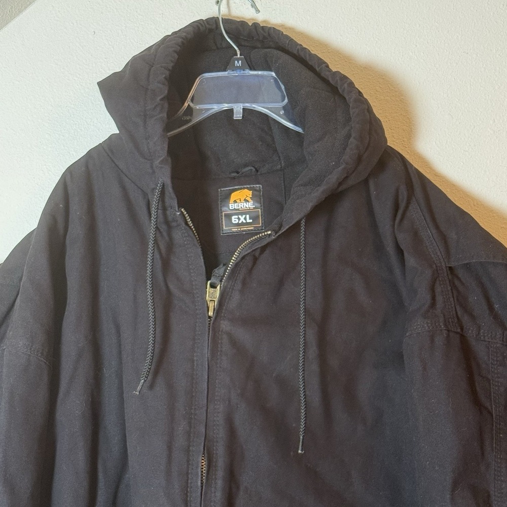 Berne Hooded Work Jacket Black 6XL Heavyweight Duck Canvas Full Zip